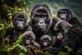 Portrait of a Strong Beautiful Loving Family of Gorillas extreme closeup. Generative AI Royalty Free Stock Photo