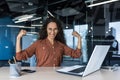 Portrait of a strong business woman female worker working inside office building Royalty Free Stock Photo