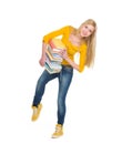 Portrait of student girl holding pile of books Royalty Free Stock Photo