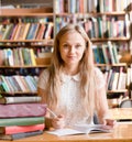 Portrait of a student girl studying at library