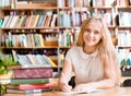 Portrait of a student girl studying at library