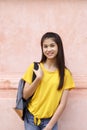 Portrait student girl wearing backpack Royalty Free Stock Photo