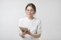 Portrait of student woman reading a book. Royalty Free Stock Photo