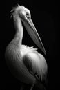 portrait studio photograph of white pelican black and white Royalty Free Stock Photo