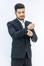 Portrait  studio shot Asian Indian professional successful bearded male businessman entrepreneur ceo manager in formal Royalty Free Stock Photo