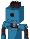 Blue Automaton With Box Head And Pipes Mouth And Black Cyclops Eye And Pipe Hair