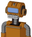 Dirty-Orange Mech With Multi-Toroid Head And Keyboard Mouth And Large Blue Visor Eye