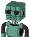 Green Mech With Cube Head And Pipes Mouth And Black Glowing Red Eyes