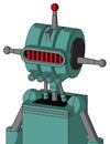 Greenish Mech With Multi-Toroid Head And Pipes Mouth And Visor Eye And Single Led Antenna
