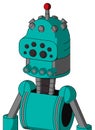 Greenish Robot With Dome Head And Pipes Mouth And Bug Eyes And Single Led Antenna