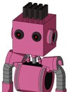 Pink Robot With Box Head And Black Glowing Red Eyes And Pipe Hair