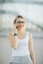 Portrait of stylish business lady in glasses Royalty Free Stock Photo