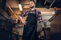 Portrait of stylish cook on a kitchen. Royalty Free Stock Photo
