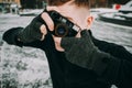 Portrait of stylish handsome man with camera Royalty Free Stock Photo