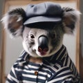 A portrait of a stylish koala in a beret and striped shirt, painting on an easel2