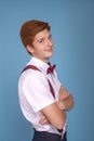 Portrait of a  stylish red-haired young smiling man   against  yelow background in the studio Royalty Free Stock Photo