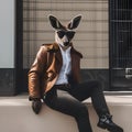 A portrait of a suave kangaroo wearing sunglasses and a leather jacket, leaning against a wall3 Royalty Free Stock Photo