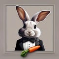 A portrait of a suave rabbit in a tuxedo and bowtie, holding a carrot2 Royalty Free Stock Photo