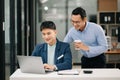 Portrait of success business people working together in office. Couple teamwork startup concept Royalty Free Stock Photo