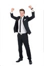 Portrait of successful businessman with arms raised Royalty Free Stock Photo