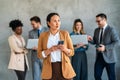 Portrait of successful group of business people at office. Multiethnic group of people smiling. Royalty Free Stock Photo