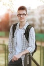 Portrait of successful smiling young student with glasses Royalty Free Stock Photo
