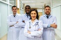 Portrait of successful team of medical doctors are looking at camera and smiling while standing in hospital Royalty Free Stock Photo