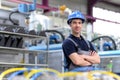 Portrait of successful workman in an industrial company, in work Royalty Free Stock Photo
