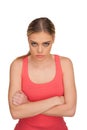 Portrait of a sulking woman on white background