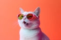 portrait sunglasses pet colourful cat funny neon animal fashion cute. Generative AI.