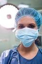 Portrait of surgeon wearing surgical mask in operation room Royalty Free Stock Photo
