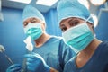 Portrait of surgeons wearing surgical mask in operation theater Royalty Free Stock Photo