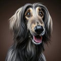 Portrait of a surprised Afghan Hound dog on solid color background. ai generative Royalty Free Stock Photo