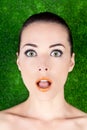 Portrait of a surprised beautiful woman mouth open