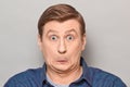 Portrait of surprised bewildered mature man making goofy funny face Royalty Free Stock Photo