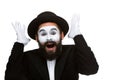 Portrait of the surprised and joyful mime with Royalty Free Stock Photo