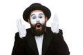 Portrait of the surprised and joyful mime with Royalty Free Stock Photo