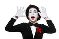 Portrait of the surprised and joyful mime with Royalty Free Stock Photo