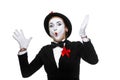 Portrait of the surprised and joyful mime with Royalty Free Stock Photo