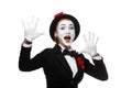 Portrait of the surprised and joyful mime with Royalty Free Stock Photo
