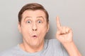 Portrait of surprised mature man raising index finger Royalty Free Stock Photo