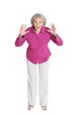 Portrait of surprised senior woman posing isolated on white background Royalty Free Stock Photo