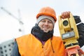 Portrait of surveyor worker with theodolite Royalty Free Stock Photo