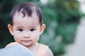 Portrait of sweet Asian litlle child smiling at camarea