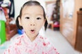 Sweet Asian little child surprise with round mouth