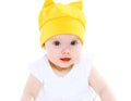 Portrait sweet baby in yellow hat