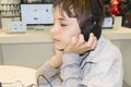 Portrait of a sweet young boy listening to music Royalty Free Stock Photo