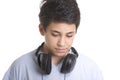 Portrait of a sweet young boy listening to music Royalty Free Stock Photo