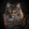 Portrait of a tabby charming Maine Coon cat, close-up. Beautiful long-haired cat. Generative AI Royalty Free Stock Photo