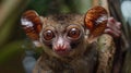 portrait of Tarsius bancanus cute face leaning on a tree Royalty Free Stock Photo